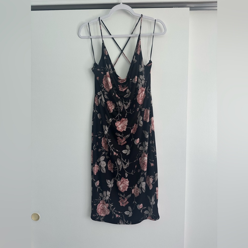 Guess Black and Pink Floral Backless Dress